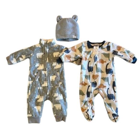 Infant 0–3M  Sleepers + Bear-Ear Knit Hat Gerber, Emily & Oliver, Rugged Bear - Picture 2 of 9